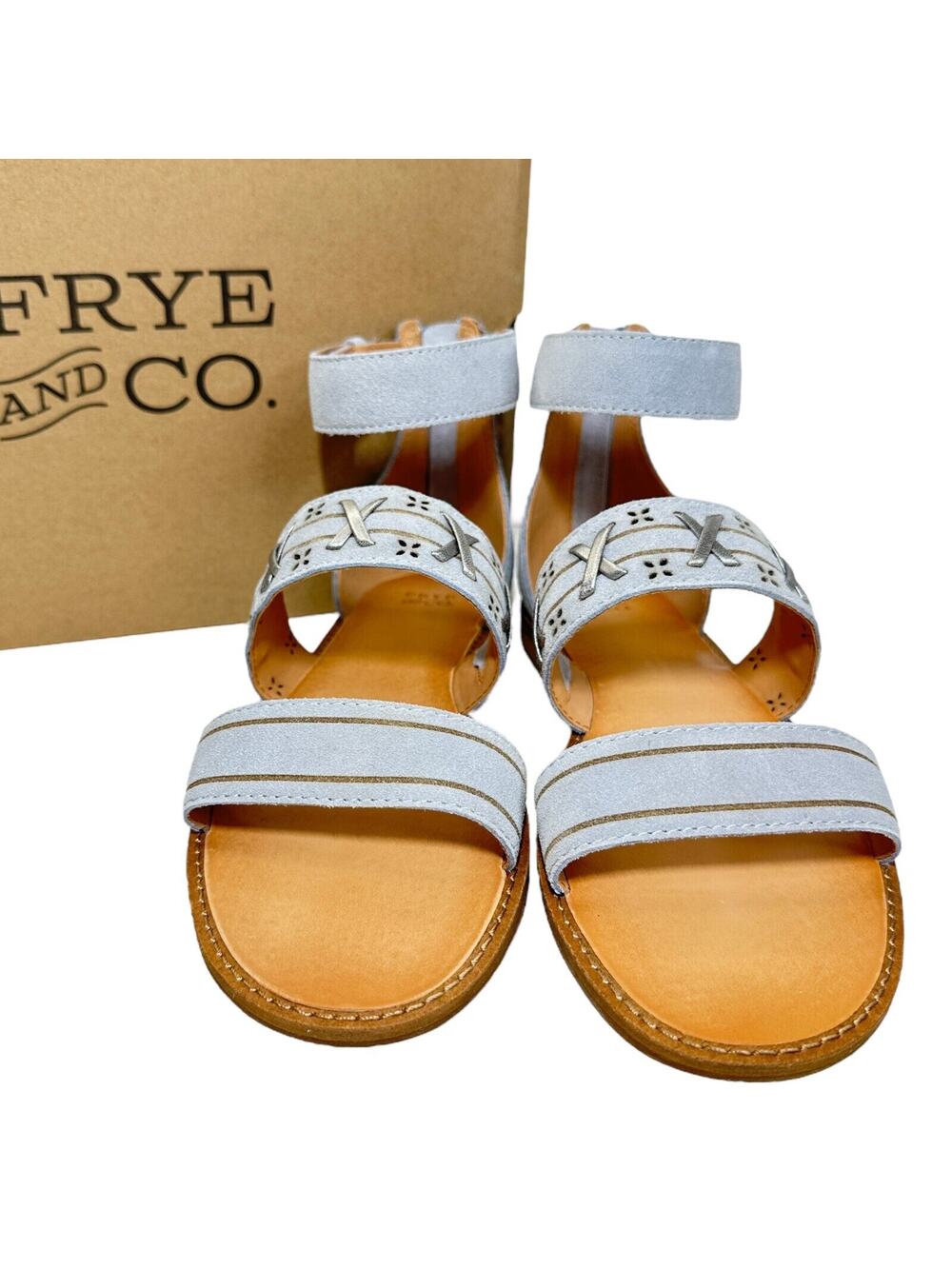 Frye & Co Port to Band Sandal Leather Sandal Ice Blue Women 7.5M NWB Ankle Strap
